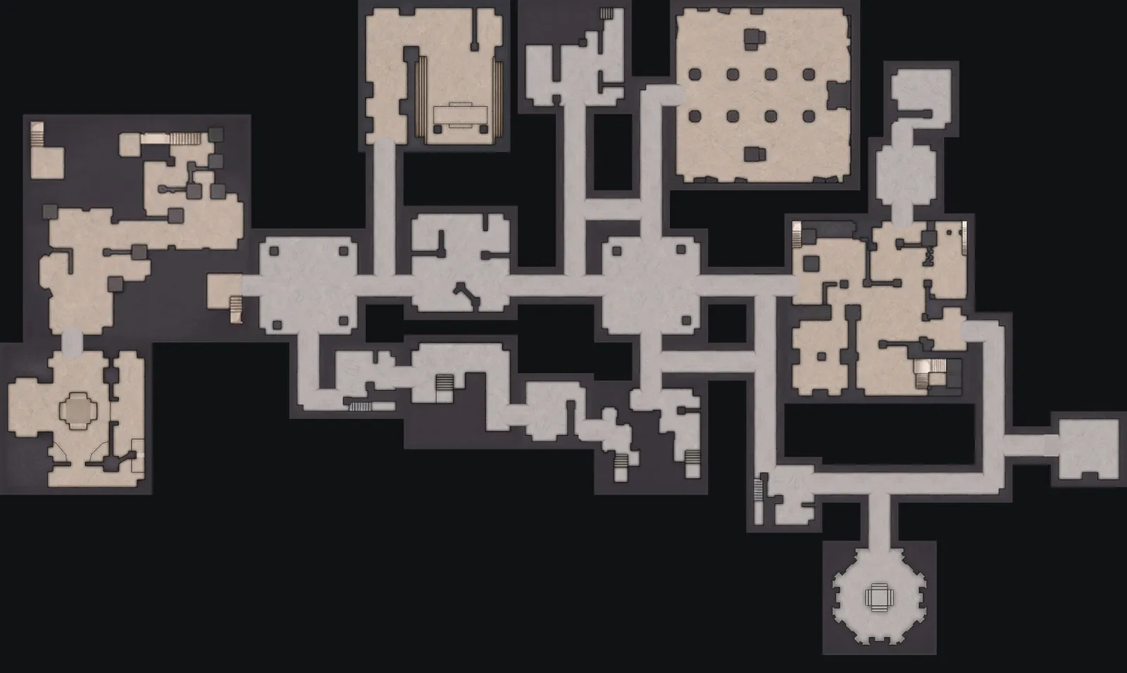 The Nightmare and Chaos Lost Sanctum layout with the blue door to the east, 90 m from the orange door