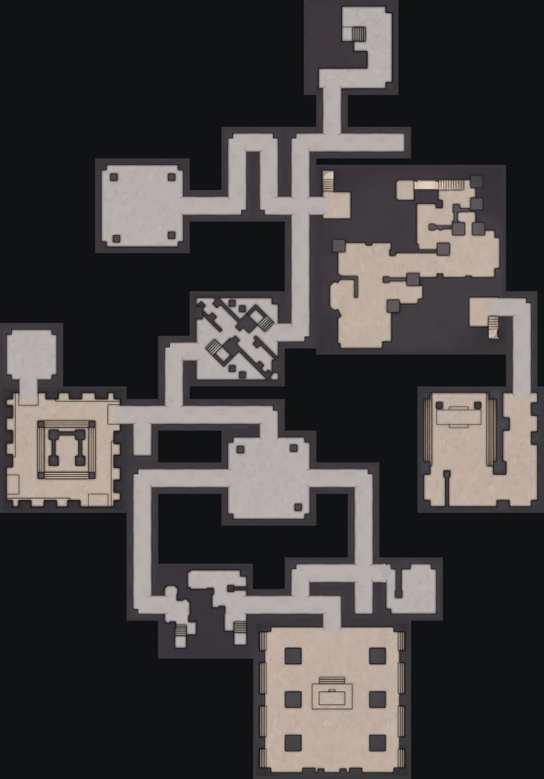 The Hard Lost Sanctum layout with the blue door to the southeast, 95 m from the orange door