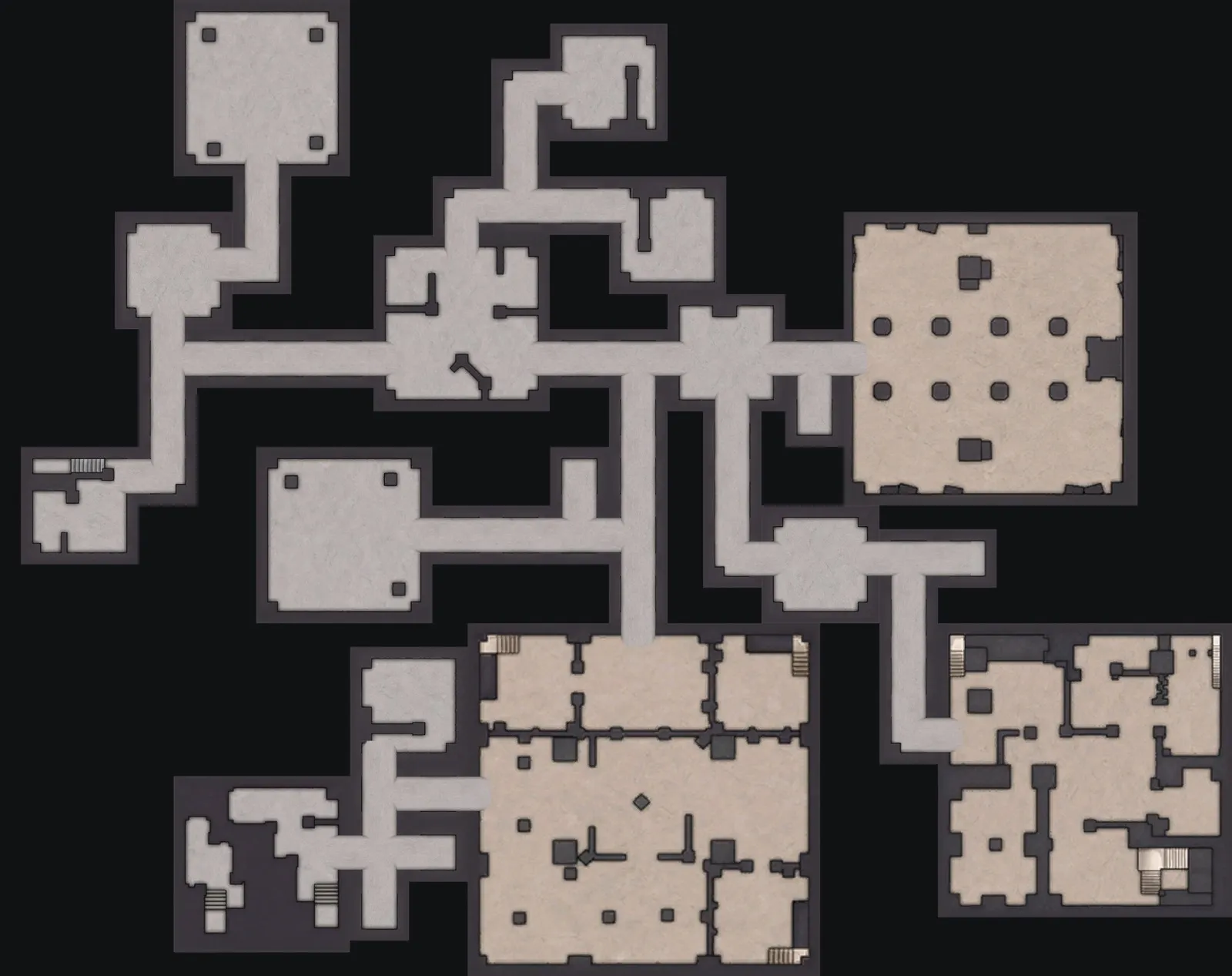 The Hard Lost Sanctum layout with the blue door to the south, 77 m from the orange door