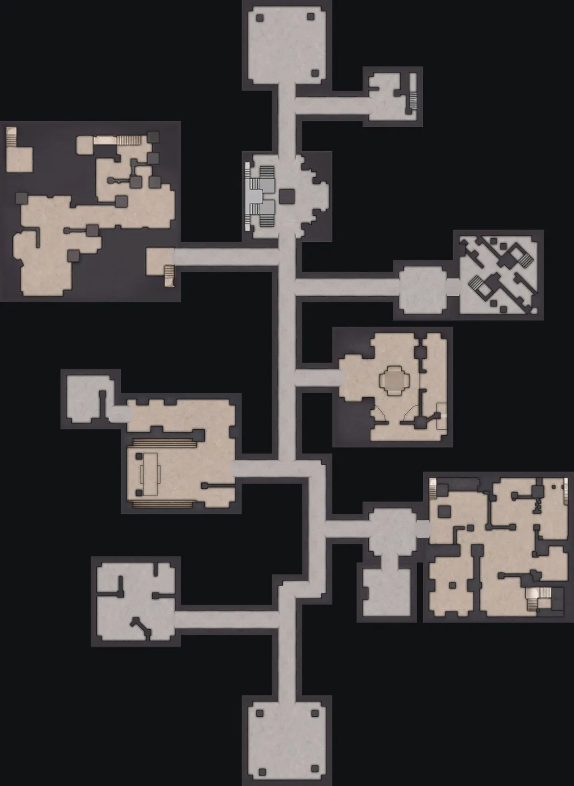 The Hard Lost Sanctum layout with the blue door to the north, 230 m from the orange door