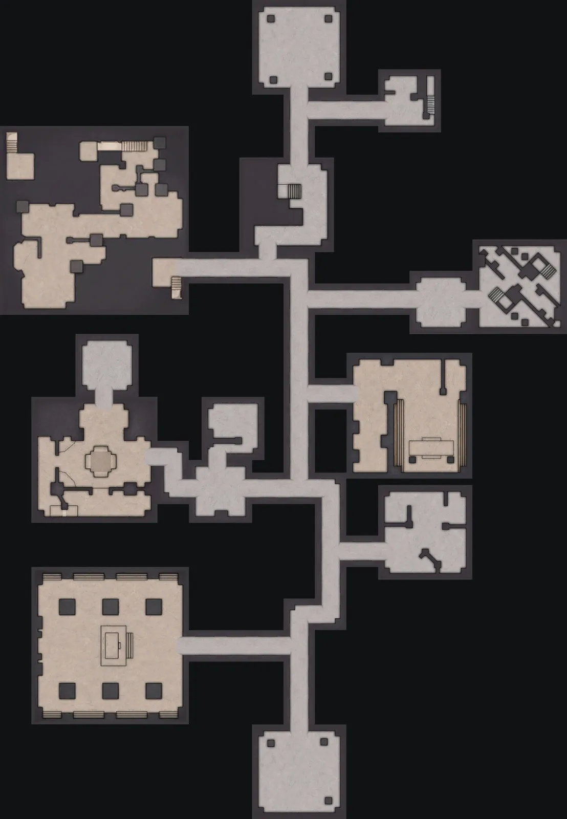 The Hard Lost Sanctum layout with the blue door to the south, 230 m from the orange door