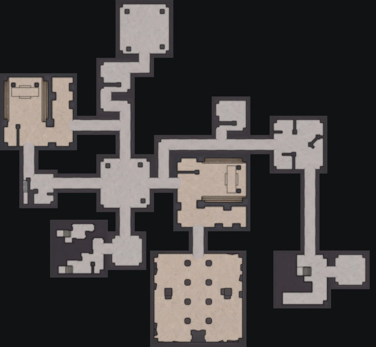The Normal Lost Sanctum layout with the blue door to the south, 81 m from the orange door