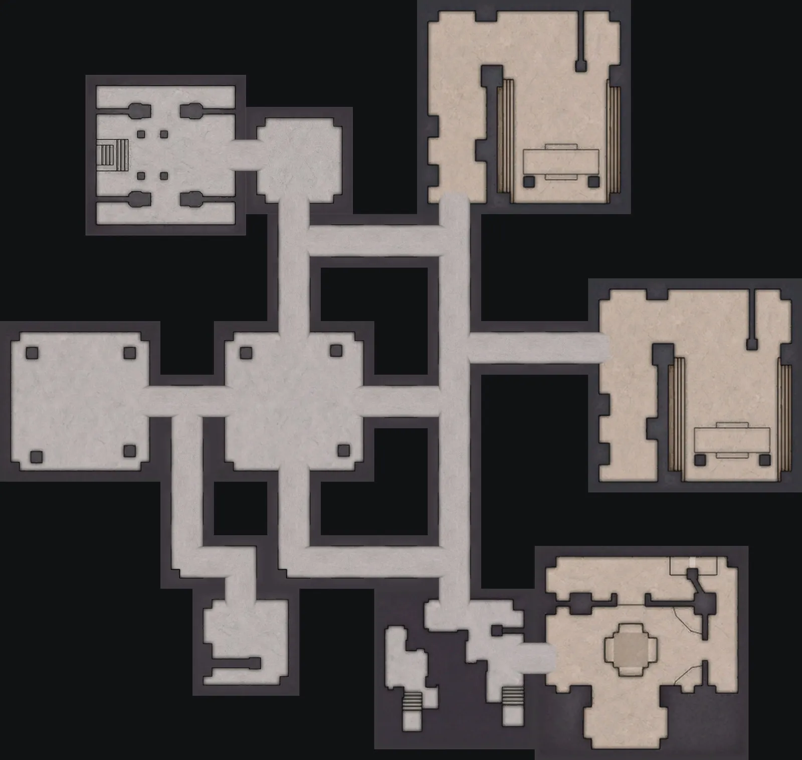 The Normal Lost Sanctum layout with the blue door to the east, 40 m from the orange door
