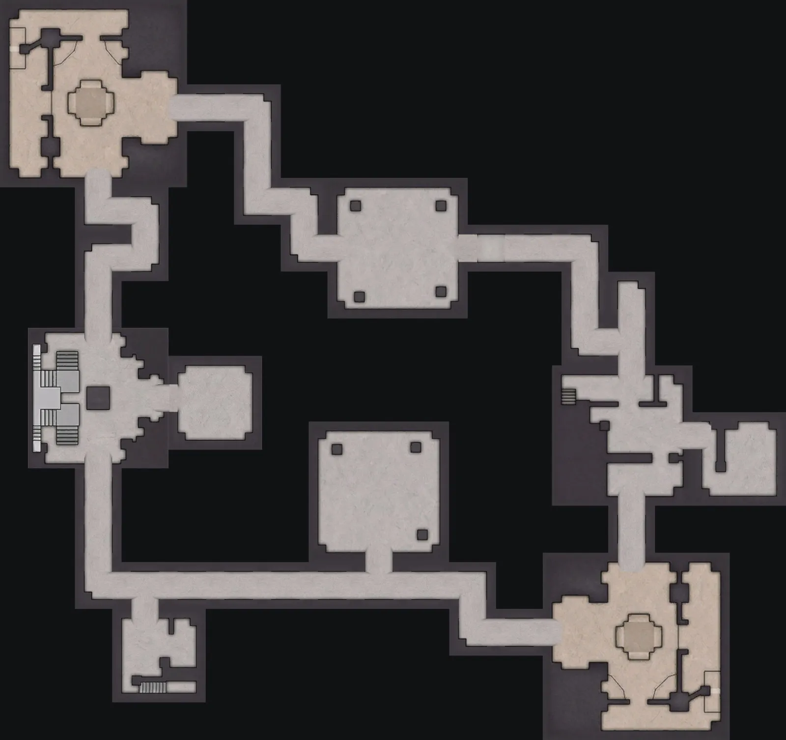 The Normal Lost Sanctum layout with the blue door to the south, 52 m from the orange door