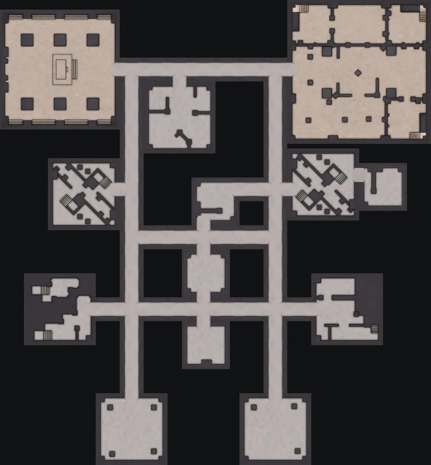 The Normal Lost Sanctum layout with the blue door to the east, 60 m from the orange door