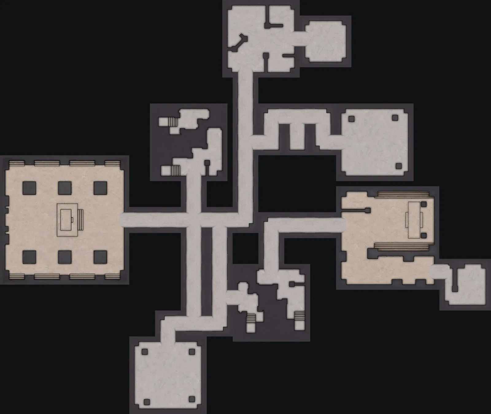 The Normal Lost Sanctum layout with the blue door to the northeast, 120 m from the orange door
