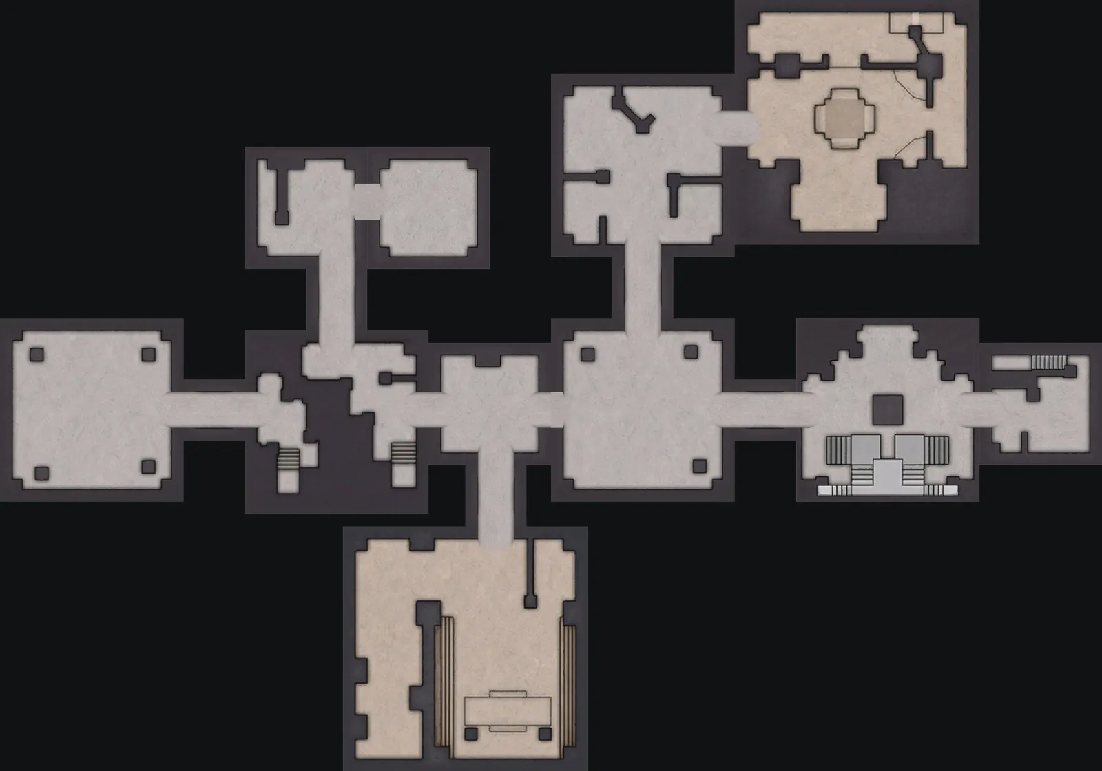 The Normal Lost Sanctum layout with the blue door to the east, 90 m from the orange door